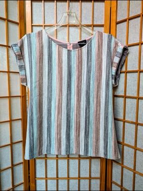 Jacquard Anthropologie Striped Top | M Medium | Round Neck Rolled Sleeve | by W5